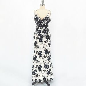 Jovani Floral Lace Trumpet Dress Black White 0 wedding gala formal evening